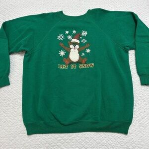 Vintage Hanes Sport Let It Snow Bear Hug Christmas Sweater Adult Size XL